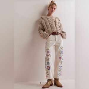 NWT Free People SOLD OUT Willow Floral Embroidered Ecru Jean size 25.